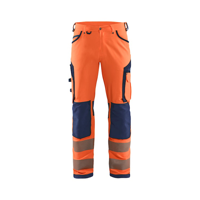 Blaklader Blåkläder High-Vis werkbroek met 4-weg stretch zonder spijkerzakken 11971642 Oranje/Marineblauw